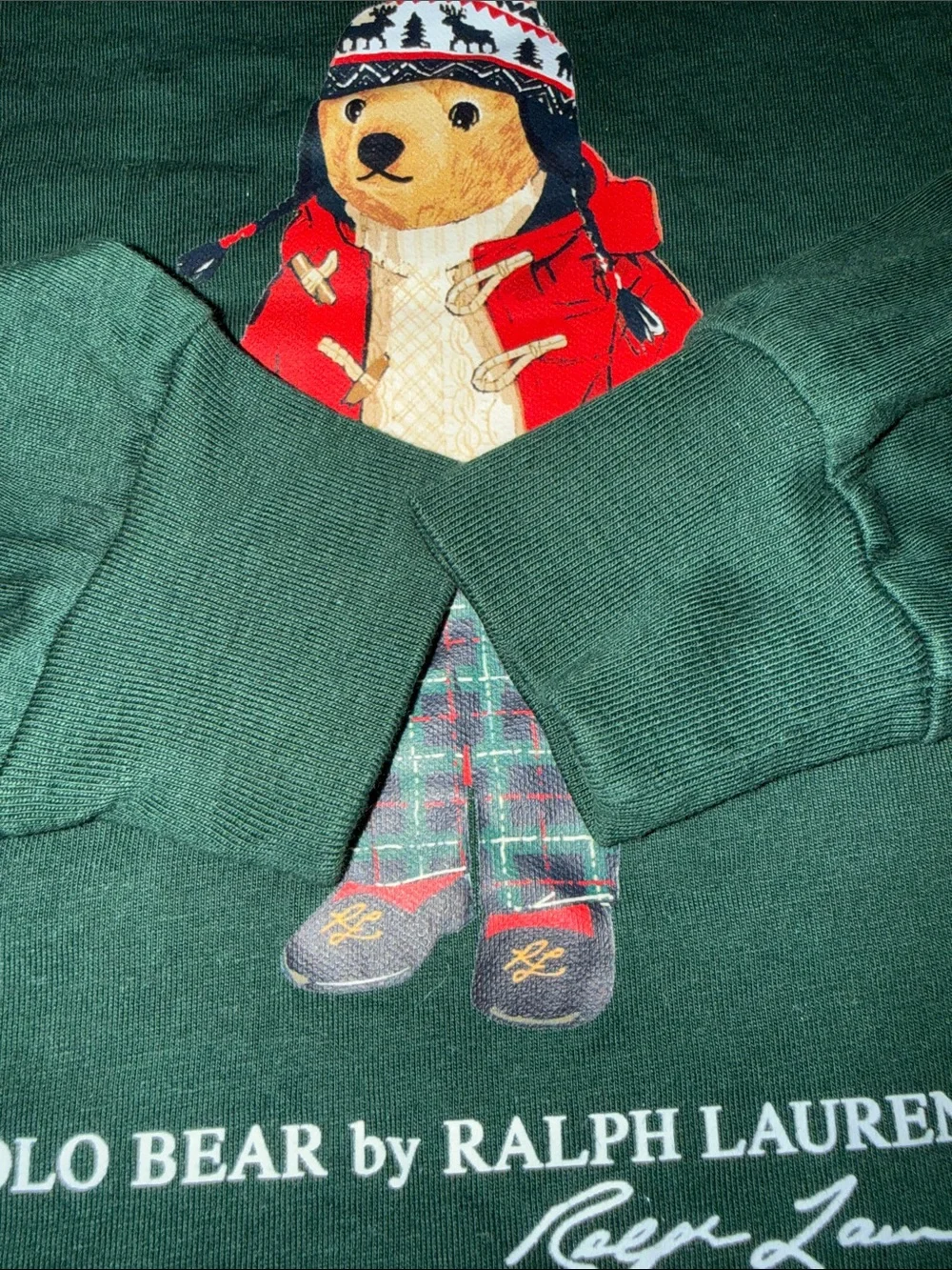 Ralph Lauren Kids Polo Bear Long-Sleeve Tee - Forest Green with Red Bear Graphic